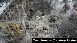 War damage to a residential building in Kramatorsk in June 2023