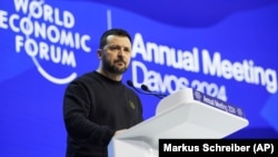 Zelenskiy addresses the World Economic Forum in Davos, Switzerland, on January 16.