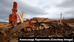 The remains of one of the camps, about 15 kilometers from Norilsk, where prisoners lived and died while mining siltstone. It was blown up when the camp was closed.