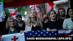 A rally in Georgia protesting the "foreign agent" law