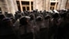 Armenian riot police on duty amid a tense situation in Yerevan's Republic Square on September 21. 