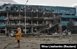 A building in the Ukrainian port of Izmayil damaged by a Russian drone strike in August 2023.