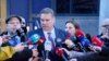 Deputy Assistant Secretary of State Gabriel Escobar speaks to reporters in Pristina on March 14.