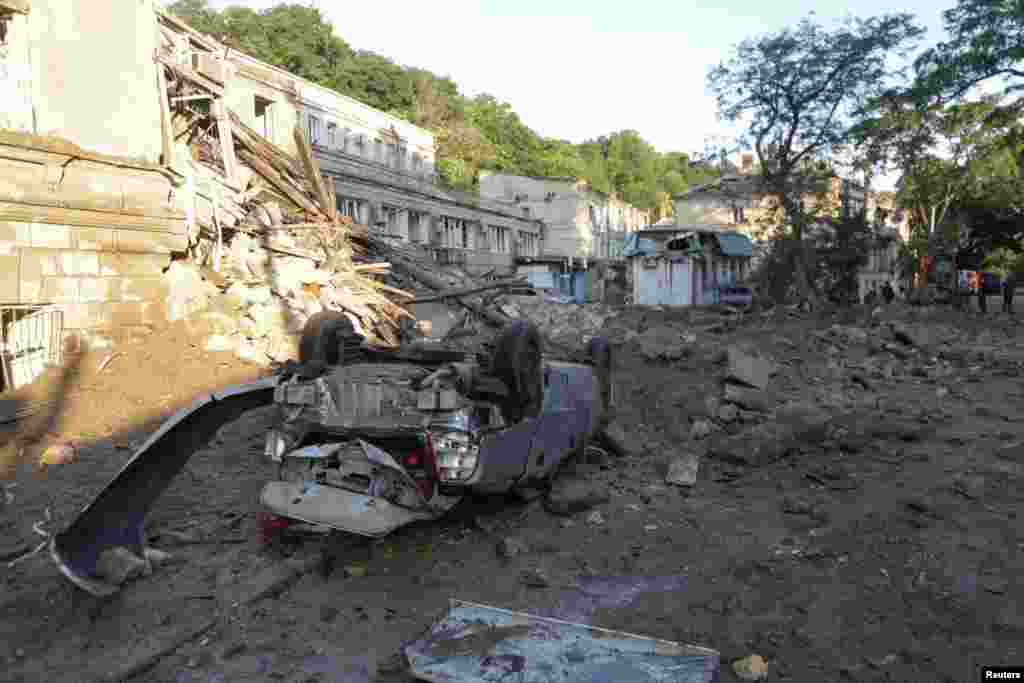 A view shows a residential building damaged during the Russian missile strikes in Odesa on July 23.