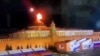 A still image taken from a video shows a flying object exploding in an intense burst of light near the dome of the Kremlin Senate building during an apparent drone attack in Moscow on May 3.