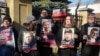 Exiled Belarusian opposition leader Svyatlana Tsikhanouskaya (second from right) outside the Belarusian Embassy in Vilnius on March 8.