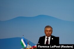 Uzbek President Shavkat Mirziyoev attends the joint press conference of the China-Central Asia summit in Xian, China, on May 19.