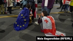 Georgians protest the "foreign agent" law in Tbilisi on May 26.