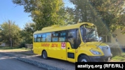 The village of about 1,000 inhabitants in the northern Pavlodar region also boasts freshly paved roads with bright yellow school buses taking children to school.