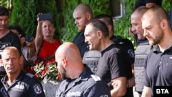 Vasil Bozhkov (center) at Sofia's airport on August 25.