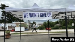 A sign seen in Nagorno-Karabakh on July 17. 