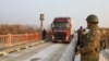 An Armenian truck loaded with humanitarian aid crosses the Turkish border in February following massive earthquakes.