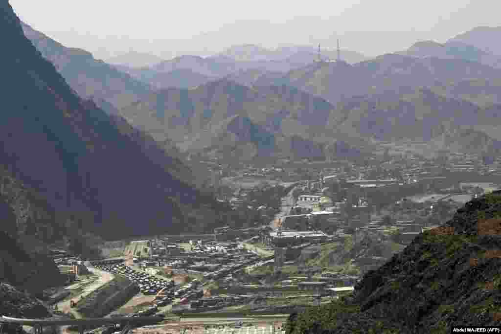 Trucks are seen parked at the border. The border clashes have highlighted the deteriorating relations between Pakistan and the Afghan Taliban, longtime allies who have fallen out over the Afghan militant group&#39;s alleged support for the TTP. &nbsp;