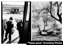 These are ninth-graders who walk home from school and who are always happy to say hello to everyone on the bus (left); shadows on the wall of a residential building in the early spring.