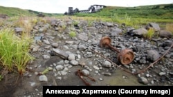 The remains of a railway bridge that was destroyed by flooding.