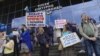 Protesters gather in front of the Russian Cultural and Information Center in Sofia on May 25.