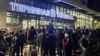 Local people gather for a pro-Palestinian protest at the airport in Makhachkala ahead of the arrival of a scheduled flight from Tel Aviv on October 29, 2023.