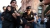 Armenian police detain a protester on Yerevan's Republic Square on August 8.