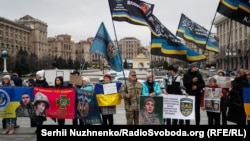 Relatives join a rally in support of soldiers and civilians who have gone missing missing or been captured, in Kyiv on March 16. 