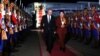 Russian President Vladimir Putin is greeted by a welcoming ceremony upon his arrival at an airport in Ulan Bator on September 2.