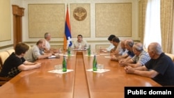 De facto Nagorno-Karabakh leader Arayik Harutyunian meets with members of the Union of Relatives of Soldiers Killed and Missing in the Third Artsakh War on August 15.