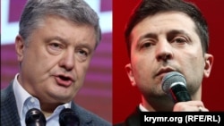 Zelenskiy will face Poroshenko (left) in a runoff on April 21