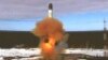 The Sarmat intercontinental ballistic missile is launched during a test at the Plesetsk Cosmodrome in this still image taken from a video released on April 20, 2022.