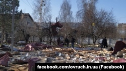 The Ukrainian town of Ovruch after Russian missiles struck. (file photo) Lithuanian Finance Minister Gintare Skaiste says Western nations have the "will" to help Ukraine rebuild after such destruction.