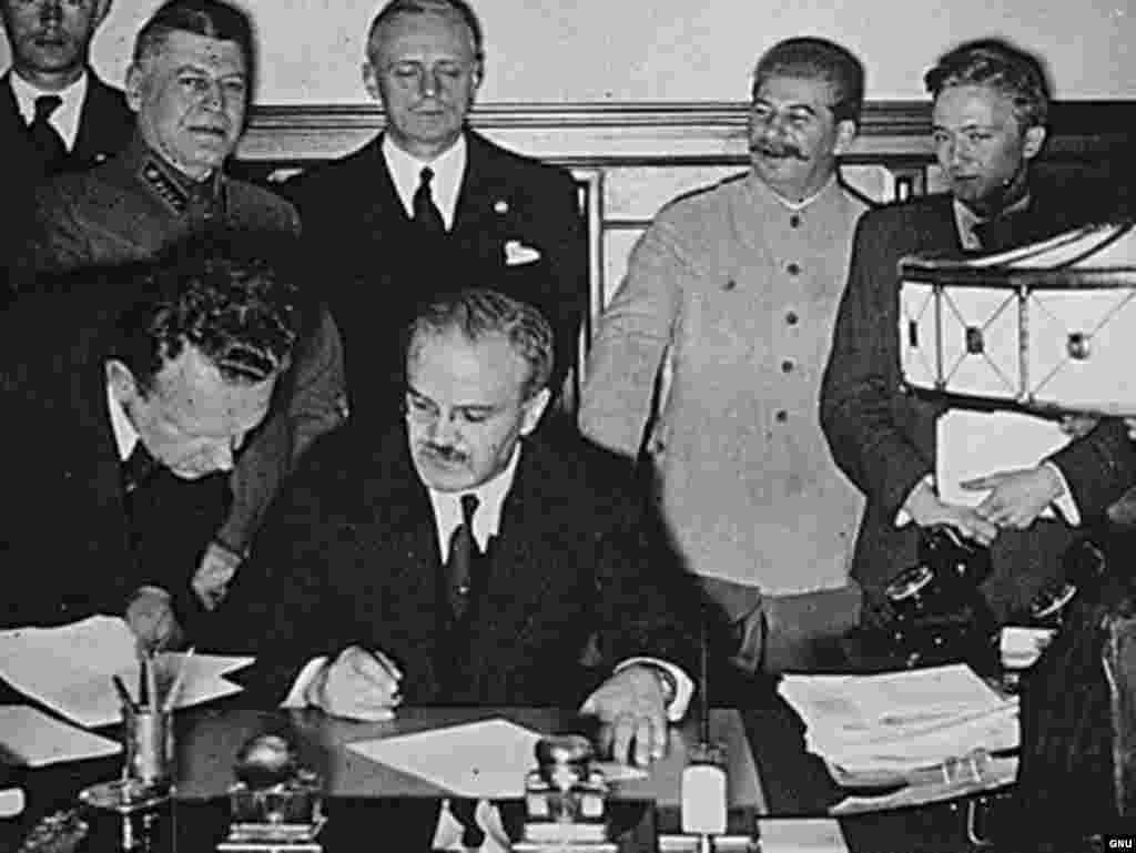 Vyacheslav Molotov signs the German–Soviet non-aggression pact. - For the Soviet side, the agreement bought time for Stalin to rebuild the country's military before what seemed like the inevitable outbreak of war. For Adolf Hitler, it meant a free hand to invade Poland and fight its Western allies without the threat of Soviet intervention.