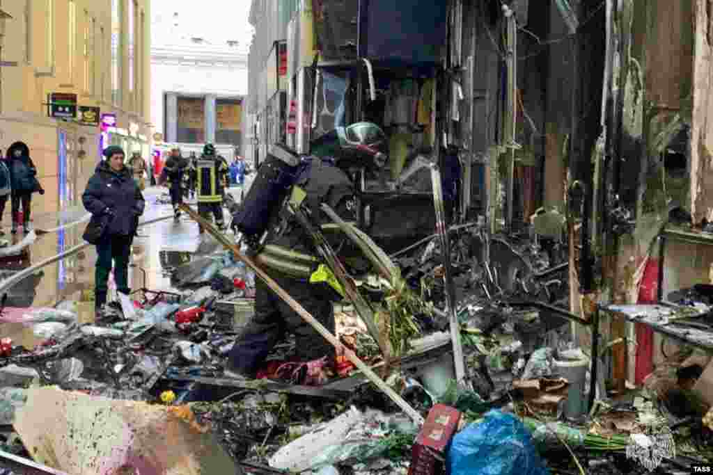 November 25: The aftermath of a blaze in the Yelokhovsky shopping center in Moscow that was brought under control before it could spread to surrounding stores.&nbsp;