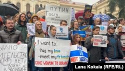 Russians in Tbilisi demonstrate against the war in November 2022.