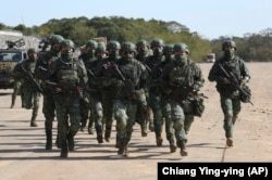 Soldiers train during a military exercise in northern Taiwan in January 2021.