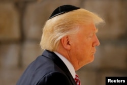 U.S. President Donald Trump prays at the Western Wall in Jerusalem on May 22.