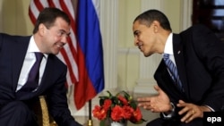 U.S. President Barack Obama (right) held talks with his Russian counterpart, Dmitry Medvedev, in London on April 1. Obama is planning to visit Moscow later in the year.