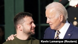 U.S. President Joe Biden welcomes his Ukrainian counterpart, Volodymyr Zelenskiy, to the White House on December 21. 