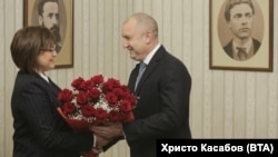 Kornelia Ninova (left) meets with President Rumen Radev in Sofia on January 16.