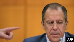 Russian Foreign Minister Sergei Lavrov during his annual news conference in Moscow on January 13