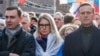 Russian opposition politicians Ivan Zhdanov (left to right), Lyubov Sobol, and Aleksei Navalny attend a rally in 2020 to mark the fifth anniversary of opposition politician Boris Nemtsov's assassination.