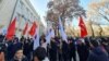 Opposition supporters rally in Bishkek on November 29.