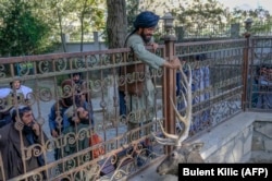 A Taliban fighter takes a buck by the horns in September 2021.