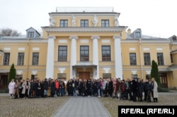 Denis Skopin poses with his students at St. Petersburg State University after being dismissed.