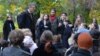 Denis Skopin says goodbye to his students at St. Petersburg State University after being fired for his anti-war views.