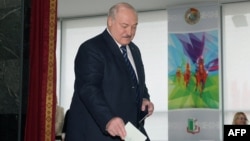 Belarusian strongman Alyaksandr Lukashenka casts his ballot during a heavily criticized parliamentary vote on February 25. 