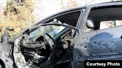 Vehicle of Fereidon Abbasi professor of Shahide Beheshti university after bomb attack