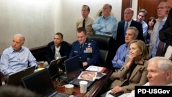 An official photo of U.S. President Barack Obama (second from left) and other senior officials in the Situation Room of the White House on May 1, 2011, receiving an update on the mission against Osama bin Laden.