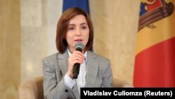 Moldovan President-elect Maia Sandu speaks at a news conference in Chisinau on November 30.