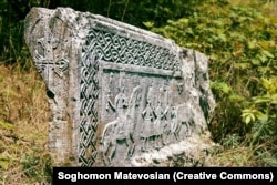 A carved stone on the grounds of Yerits Mankants Monastery.