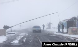 An Armenian checkpoint on the outskirts of Tegh on February 9. The checkpoint is currently the end of the road for Karabakh Armenians hoping to go home.