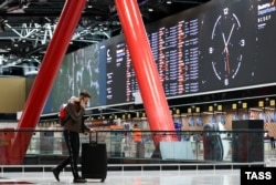 A passenger walks through Moscow's Sheremetyevo airport.