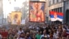 Thousands of Orthodox Christians carrying crosses, religious icons, and banners chanted and prayed as they gathered outside the Church of St. Sava in Belgrade on August 28 to protest a gay pride event.